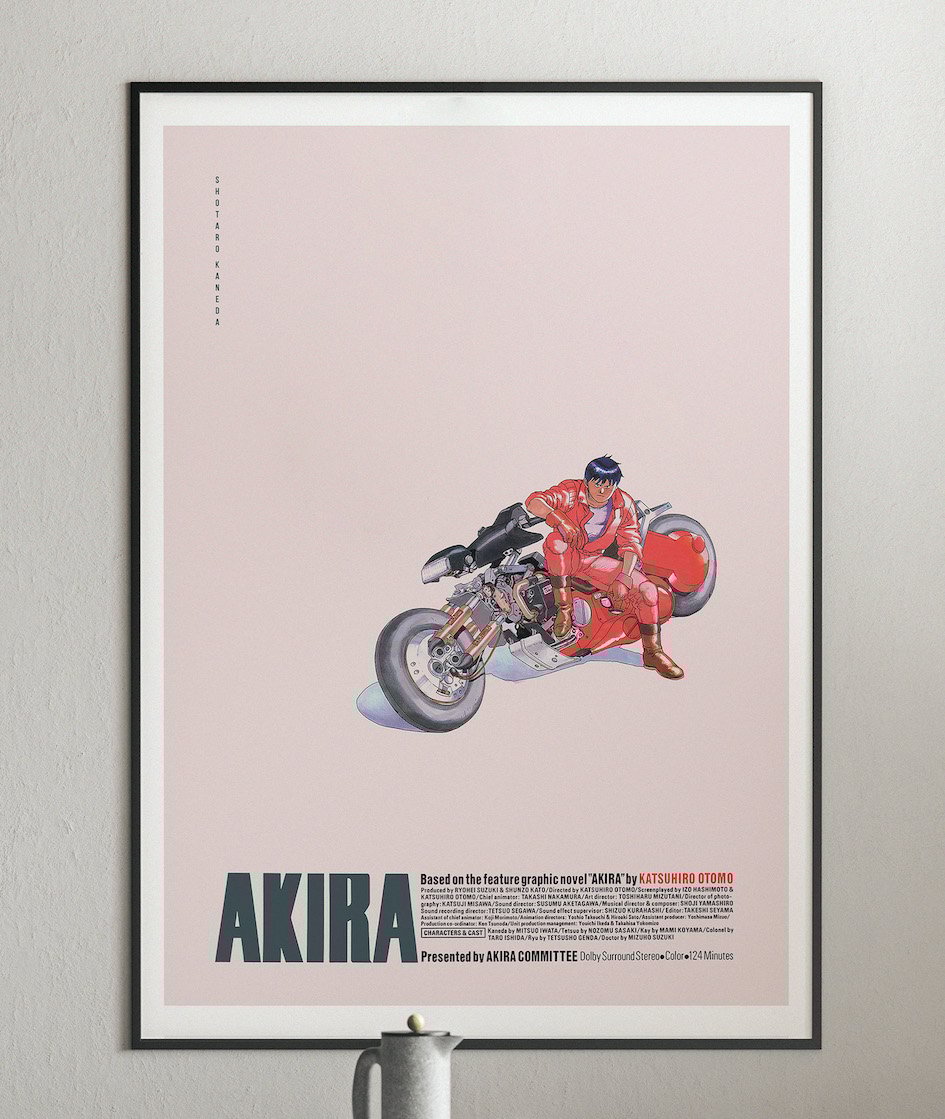 Kaneda on Bike - Akira Anime Poster, Cyberpunk Movie Poster